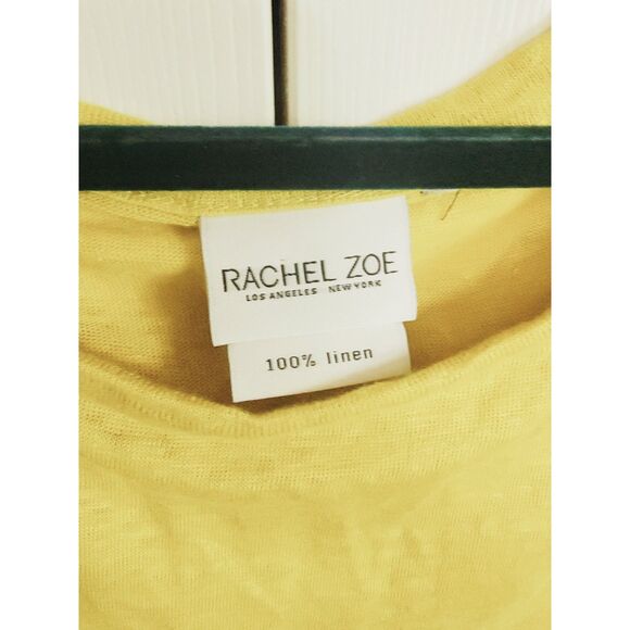 Rachel‎ Zoe L 100% Linen Tee Women's Size Large Yellow Colorful Top V Neck SS - Picture 4 of 5